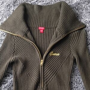 Rare Guess Y2K Ribbed Zip Mock Neck Sweater- Size Medium